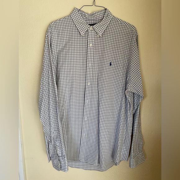 Ralph Lauren XXL Gray & White Plaid Checkered Performance Button-down Shirt - Picture 1 of 3